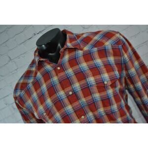 Lucky Brand Jeans Western Shirt Mens Size 2XL Pearl Button Snaps Orange Blue